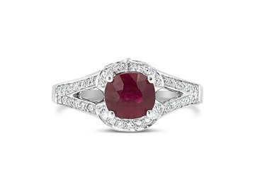 White Gold Ruby and Diamond split band dress ring.