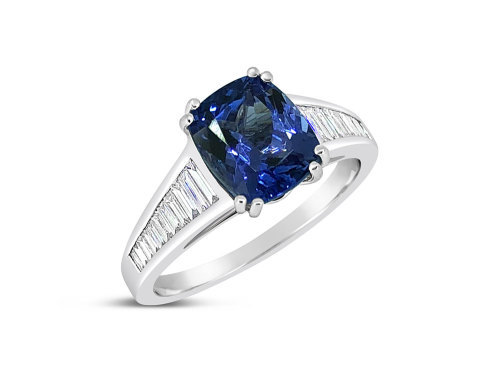 White Gold Tanzanite and Baguette diamond dress ring