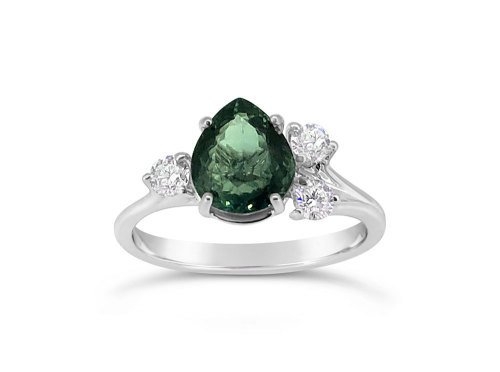 White Gold Green Tourmaline and Diamond ring